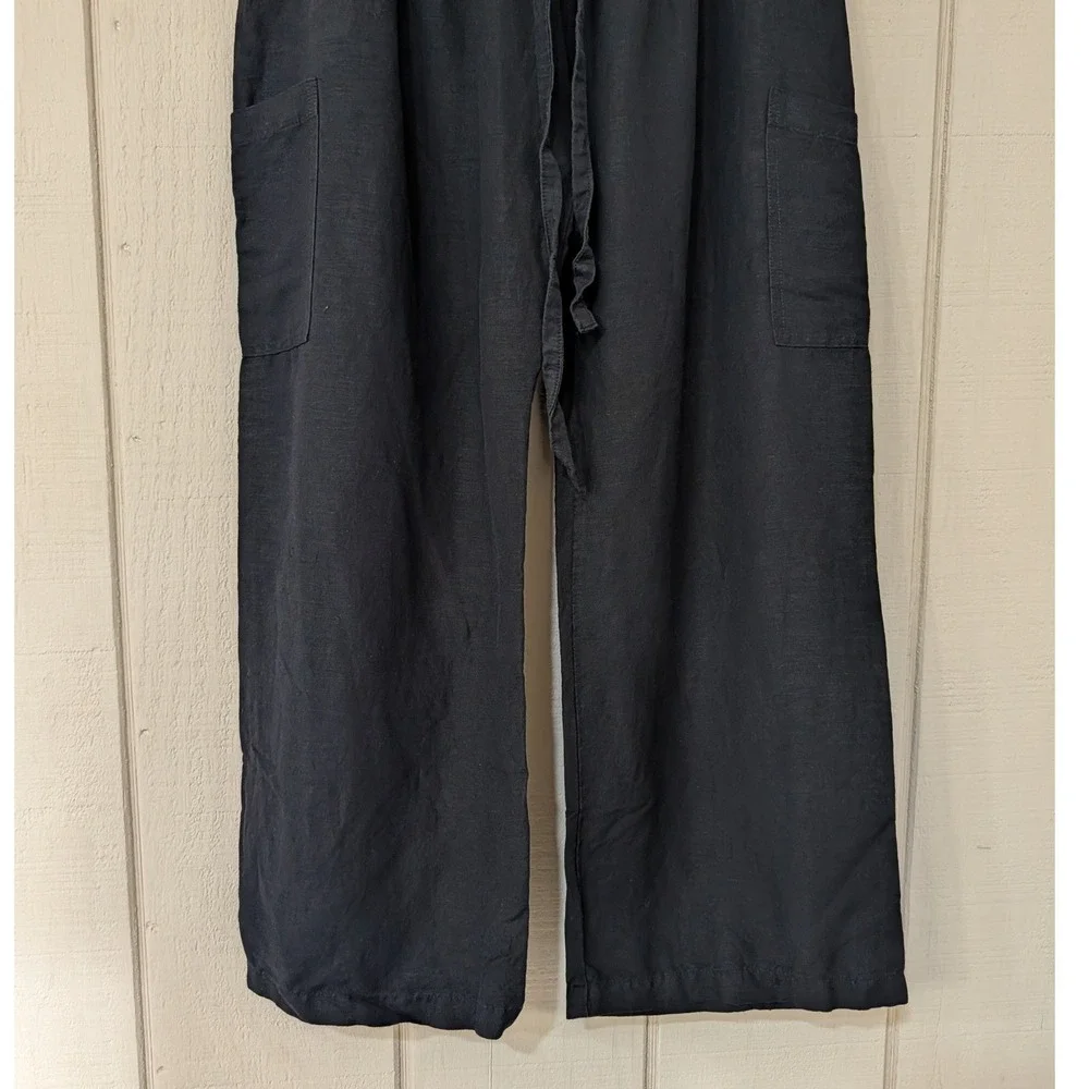 Morijana Jackie Black Linen Blend Wide Leg Cargo Pants Lagenlook Coastal S - Picture 4 of 11